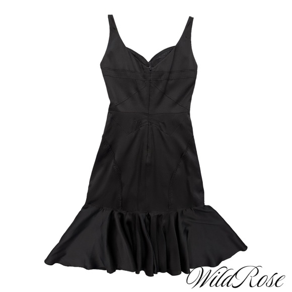 ZAC POSEN Black Silk Flutter Flounce Fitted Cocktail Sheath Dress SZ 2 - Picture 6 of 12